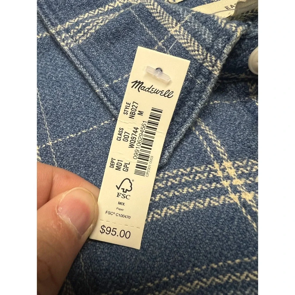 NWT Madewell Mens Blue Plaid Easy Fit Long Sleeve Flannel Shirt M Indigo Granola - Picture 5 of 12